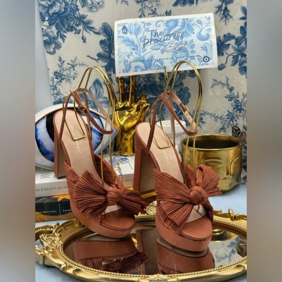 LOEFFLER RANDALL 🧿 NWOB Natalia Terracotta Organza Platform Sandals, Sz 7 - Picture 2 of 16